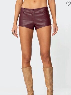 Womens Burgundy Faux Leather Short Shorts Edikted
